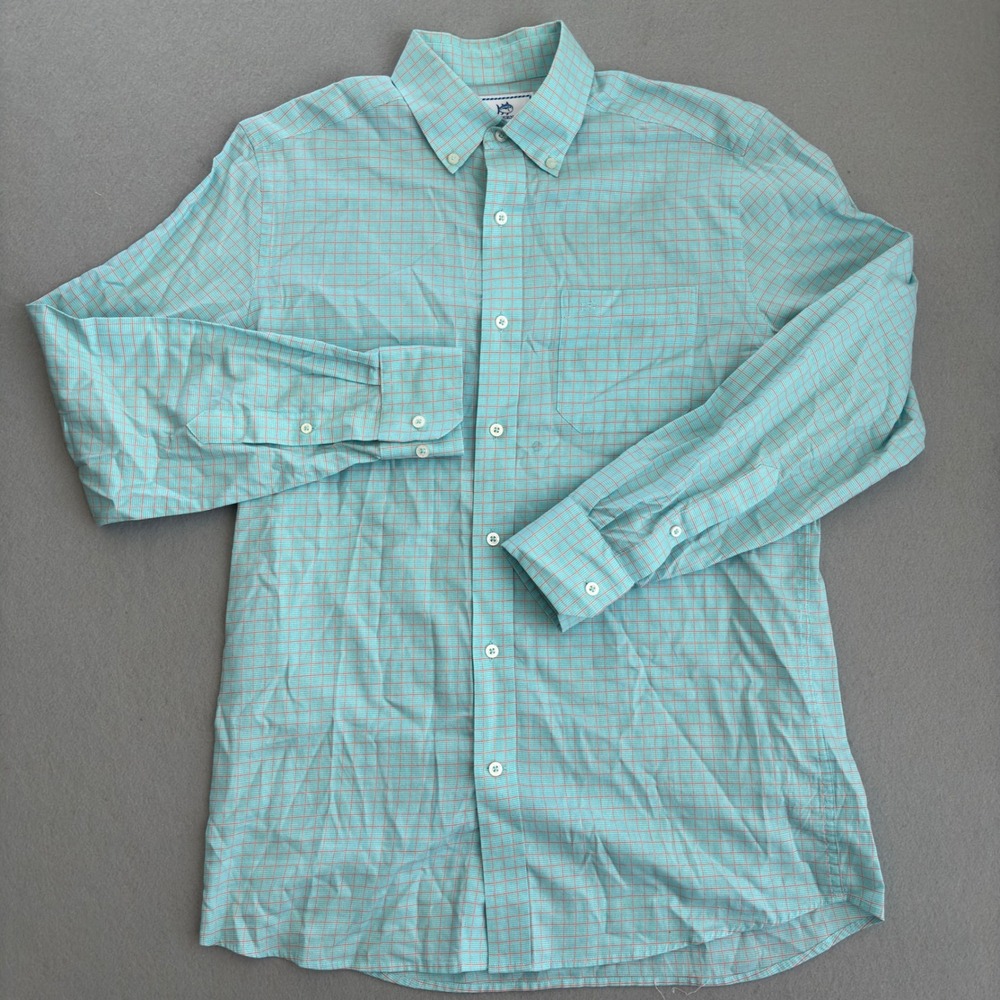 Southern Tide Mens Small Classic Fit Tattersall Check Button Down Shirt Aqua